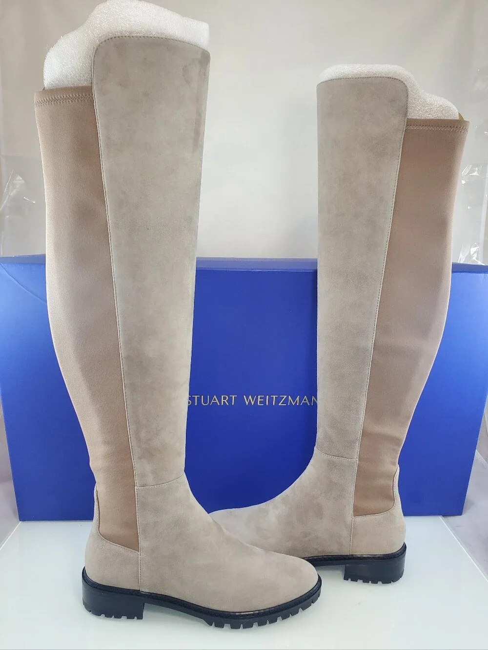 NWT$795 Stuart Weitzman City Over-the-Knee Leather Boots in Light Beige Sz 6